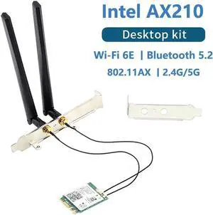 JAENFONG WiFi 6E Desktop Kit Intel AX210 Bluetooth 5.2 Wifi Card 3000Mbps 802.11ax 2.4Ghz/5Ghz/6Ghz AX210NGW Wi-Fi 6 Adapter Antenna
