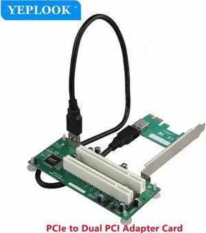 JAENFONG PCIe to Dual PCI Adapter Card with USB3.0 Cable 5Gbps, PCI-E x1 to PCI Slot Riser Card Expansion Card Converter for Desktop