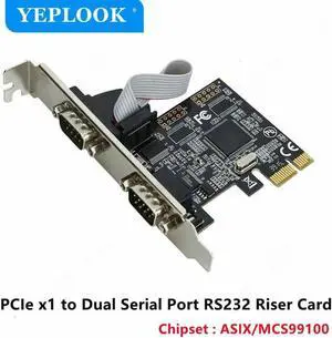 JAENFONG PCIe to Dual Serial Port PCI-E to 2 Ports RS232 DB9 Expansion Card Adapter Converter Riser Card Chipset ASIX/AX99100