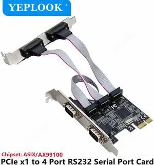 JAENFONG PCIe to 4 x Serial Port DB9 RS232 COM Expansion Card PCI Express X1 Riser Card Adapter Chipset ASIX/AX99100