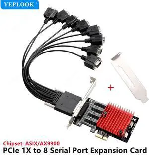 JAENFONG 8 Serial Port DB9 RS232 PCIe Riser Card PCI-Express X1 Expansion Card Adapter High Speed 920KB with Heat Sink Chip ASIX AX9900