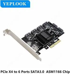 JAENFONG PCIe X4 to 6 SATA3.0 6Gbps PCI Express to SATA III Controller Adapter Expansion Card ASM1166 Chipset for Hard Drive HDD SSD JAENFONG PCIe X4 to 6 SATA3.0 6Gbps PCI Express to SATA III Controller Adapter Expansion Card ASM1166 Chipset for Hard Drive HDD SSD
