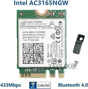 JAENFONG AC3165 3165NGW WiFi Card M.2 NGFF BT4.0 Dual Band 2.4G/5Ghz 433Mbps Network Adapter Card Wireless-AC 3165 802.11ac