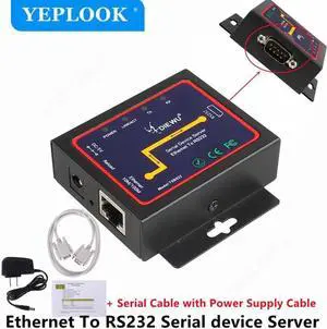 JAENFONG Ethernet RJ45 to RS232 DB9 Serial Port Device Server Converter Industrial Ethernet LAN Adapter Support TCP/RTU/UDP Modes