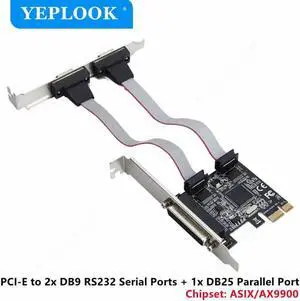 JAENFONG PCIe to 2x DB9 RS232 COM Serial Port+ 1x DB25 Parallel Port Printer LPT Adapter Card Chipset ASIX/AX9900 for Desktop Computer JAENFONG PCIe to 2x DB9 RS232 COM Serial Port+ 1x DB25 Parallel Port Printer LPT Adapter Card Chipset ASIX/AX9900 for Desktop Computer