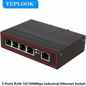 JAENFONG 5 Ports RJ45 10/100Mbps Industrial Ethernet Switch Network Switch Signal Strengthen DIN Rail Type Support DC 5V-58V