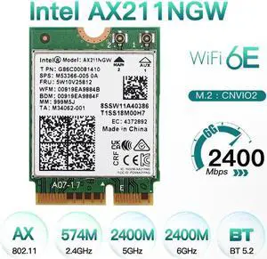 JAENFONG AX211NGW Wi-Fi 6E M.2 Key E CNVio 2 Dual Band 2.4Ghz/5Ghz Wireless Adapter Card 802.11ac Bluetooth-compatible 5.2 For Windows 10