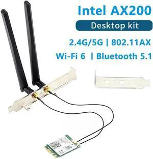 JAENFONG 3000Mbps 802.11ax Wi-Fi 6 Desktop Kit Intel AX200 Bluetooth 5.1 Wifi Antenna Card 2.4G/5Ghz MU-MIMO AX200NGW Wifi Adapter For PC