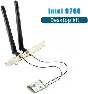 JAENFONG 2030Mbps Dual Band Intel 9260 Wifi Card Desktop Kit Bluetooth 5.0 802.11ac 9260NGW M.2 Wireless Adapter 2x 6DBI Antenna Set