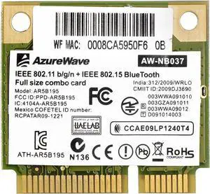 JAENFONG AR5B195 AR9285 WiFi 150Mbps Wireless WLAN AR3011 Bluetooth Mini PCIe Combo Card
