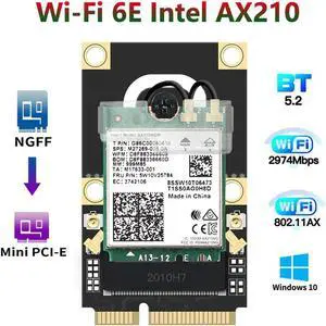 JAENFONG Mini PCI-E Wifi 6E Adapter Intel AX210 Bluetooth 5.2 Wifi 6 Card 2.4G 5Ghz 6Ghz Wireless 3000Mbps AX210NGW 802.11ax/ac 160Mhz