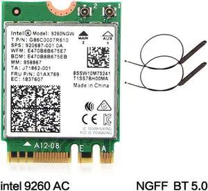 JAENFONG Dual Band Wireless-AC 9260 For Intel 9260NGW NGFF 802.11ac MU-MIMO 1730Mbps 1.73Gbps WiFi + Bluetooth 5.0 Fit Windows 10