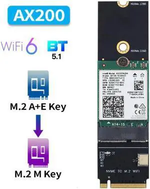 JAENFONG Dual band 3000Mbps 802.11ax Wi-Fi 6 M.2 M Key Desktop Kit Intel AX200 Bluetooth 5.1 Wifi Card 2.4G/5Ghz MU-MIMO AX200NGW Adapter