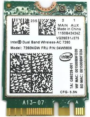 JAENFONG NGFF Wifi Card For Intel 7260 7260NGW 802.11ac 867Mbps Bluetooth 4.0 Card 04W3806 for X250 x240 x240s x230s t440 w540 t540