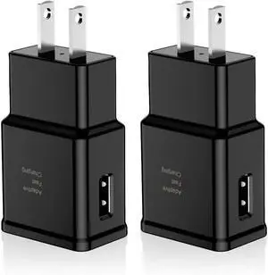 Adaptive Fast Charging Block USB Wall Charger Adapter Fits Galaxy S25/S24/S23/S22/S22 Ultra/S21/S20/S10/S9/S8/S7/Edge/Note 10 Quick Charge (Black 2 Pack)