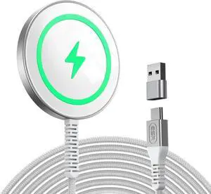 for MagSafe Charger 15W Wireless Charger for iPhone 16 Pro Max/16 Pro/16/16 Plus/15/14/13/12 Magnetic Charging Pad for AirPods 4/3/Pro/Pro 2 Galaxy S25 Series with Dual USB A/C Ports Silver