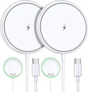 Magnetic Wireless Charger 2 Pack 15W Fast Mag-Safe Compatible Charging Pad for iPhone 16/15/14/13/12 Series & AirPods 3/2/Pro Dual-Port Wireless Charging Station with Sleep-Friendly Light