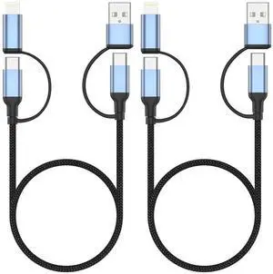 4 in 1 Charging Cable 2 FT Car Charger Cable for iPhone 16 15 Pro 60W Fast Charging USB C Lightning Adapter USB C to USB C 4 in 1 Multi Charger Cord for iPhone 16/15/14/13/12 Series iPad Pixel