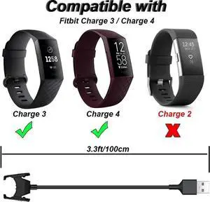 Charger for Fitbit Charge 3/4 Replacement USB Charging Cable Clip Cord for Fitbit Charge 3/4 Fitness Activity Tracker (1m/3.3ft)