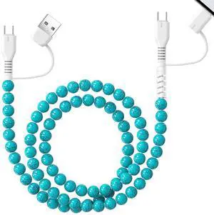 USB C Cable[MFI Certified] Multi 4 in 1 for iPhone Fast Charging Cable 3.3FT Durable Turquoise Beads USB A Type C iOS Charger Cord for iPhone 16 15 14 13 Pro Max iPad Galaxy S25-Green
