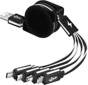 Multi Charging Cable 4 in 1 Multi USB Charger Cable Retractable Universal Multiple USB Charging Cord Adapter with Mini USB/IP/Micro USB/Type C Port for PS3/ Galaxy/LG/HTC More [2Pack/3Ft]