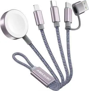 Short 8inch 3 in 2 USB C Cable for Watch Charger iPhone Charger USB C Multi Fast Charging Cable Compatible with iWatch Ultra/SE/10/9/8/7/6/5/4/3/2/1 & iPhone 16/15/14/13/12/11/Galaxy S23