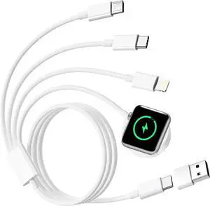 4 in 2 Multi Charging Cable for Watch Charger Cable Wireless iPhone iWatch Charger USB C iWatch Charge Fast Charging with USB C/Lightning/Micro Cord for Watch Ultra/SE/9/8 iPhone 15/14