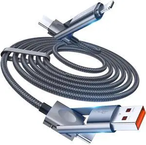 4 in 1 Charging Cable USB to USB C Cable 10 ft 60W Fast Charging Multi Charger Cord with Type C/USB A/Port for iPhone 16/15 /14/13 Series MacBook iPad Pixel Galaxy Tablets and More