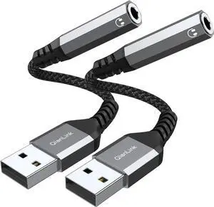 JAENFONG USB to 3.5mm Jack Audio Adapter (2-Pack) USB to Audio Jack Adapter Headset USB-A to 3.5mm TRRS 4-Pole Mic Female External Stereo Sound Card for Headphone Mac PS4 PS5 PC Laptop Desktops