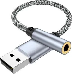 JAENFONG USB to 3.5mm Jack Audio Adapter USB to Audio Aux Cable External Stereo Sound Card USB to 3.5mm TRRS Female Headset for PS4/PS5/Headphone/Mac/Linux/Laptop/Desktops/Docking Station