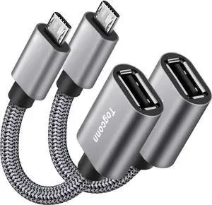 JAENFONUSB to Micro USB Adapter 2 Pack Unidirectional Micro USB Male to USB Female 2.0 OTG On-The-Go Cable Converter Nylon Braided Aluminum Shells for S7 LG Flash Drive Mouse Keyboard Game Controller