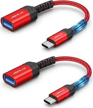 JAENFONG USB C to USB Adapter [2 Pack] Type C 3.0 OTG Cable On The Go Type C Male to USB A Female Adapter Compatible with MacBook iPhone 16 Pro Max/16 Plus/16e/15 Galaxy S25/S24/S23-Red