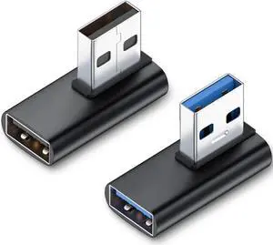 JAENFONG 90 Degree USB 3.1 Adapter (2 Pack) Right and Left Angle USB A Male to Female Connector Extender for PC Laptop USB A Charger Raspberry Pi and More