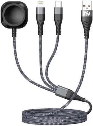 Watch Charger Multi Charging Cable 4FT Nylon Braided USB AM Port to Lightning Type C USB C Cord iWatch Magnetic Wireless Charger 3 in 1 Charging Wire for iPhone Android Phone and iWatch