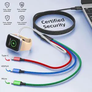 Travel Essentials 4 in 1 iWatch & iPhone Charger Multi Charging Cable for Watch Charger USB C Micro Nylon Compatible with iWatch Ultra/SE/10/9/8/7/6/5/4/3/iPhone 16/15/14/13 Galaxy Phone(4FT) Travel Essentials 4 in 1 iWatch & iPhone Charger Multi Charging Cable for Watch Charger USB C Micro Nylon Compatible with iWatch Ultra/SE/10/9/8/7/6/5/4/3/iPhone 16/15/14/13 Galaxy Phone(4FT)