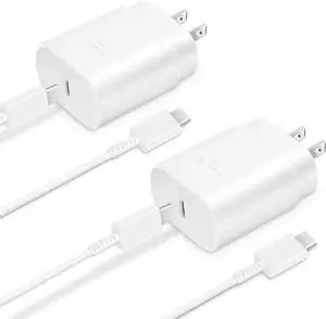 Type C Charger 2-Pack 25W Type C Fast Charging Block with 6ft USB C Charger Cable Compatible with Galaxy S23 Ultra/S23+/S22/S21/S20/Phone 16/16 Plus/16 Pro Max/15/15 Pro Max/15 Plus-White