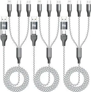 Multi Charging Cable 3PACK 4FT 3 in 1 Charging Cable USB A/C Multi Phone Charger Cables for Multiple Devices Usb C/Micro USB/Type C/IP Lightning for iPhone16-5/Pro/Plus/Cell Phones Tablet Pad