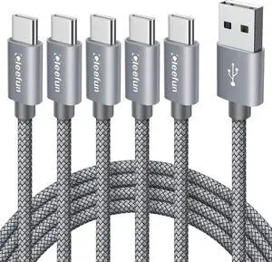 USB C Cable [6ft 5-Pack] USB A to Type C Cable Fast Charging C Charger Cord Braided for iPhone 16 15 Pro Max/Pro/Plus for Galaxy S25 S24 S23 S22 S21 S20 Ultra S10 Moto Pixel