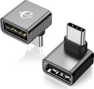 JAENFONG 10Gbps USB C to USB Adapter (2 Pack) Up and Down 90 Degree Right Angle USB C Male to USB A 3.2 Female Converter for iPhone 16 15 Series iPad MacBook and More