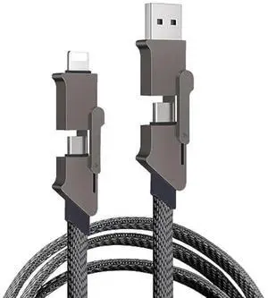 4 in 1 USB C Charging Cable 100W [Fast Charging & Data Sync] Flat Braided Anti-Tangle Charger Cord Multi Charging Cable with Type C/USB A Ports(100CM/Dark Gray)
