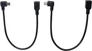 JAENFONG 9Inch Mini USB Cable Combo Mini USB Female to Right Angle & Left Angle Male Data Sync and Charge Extension Cable (Black)(2-Pack) RL