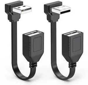 JAENFONG PCS 90 Degree USB2.0 Extension Cable Flat Right Angle Male to Female USB Cable Soft 4 Inch-10CM UP Angle + Down Angle on Each for Car Carplay