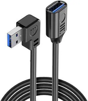 JAENFONG USB 3.0 Right Angle Extension Cable 3.3Ft USB A Male to Female Supports Charging & Data Transfer 90 Degree Black 100cm 1 Count