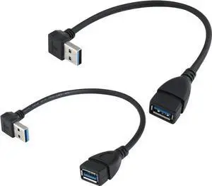 JAENFONG USB 3.0 Extension Cable - Up & Down Angle - Male to Female - Pack of 2 (Black-Up Down Angle)