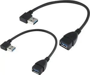 JAENFONG USB 3.0 Extension Cable - A Left & Right Angle - Male to Female - Pack of 2 (Black-Up Down Angle)