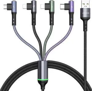 Multi Charging Cable 2Pack 4FT 4 in 1 Right Angle Nylon Braided Multi USB Charger Cable Multiple Fast Charging Cord Adapter Type C Micro USB Port Connectors for Cell Phones Tablets and More