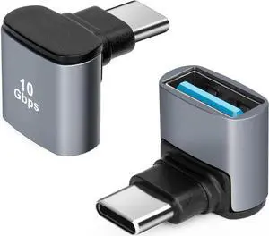 JAENFONG 90 Degree USB C to USB 3.1 OTG Adapter (2 Pack) Right Angled USBC Type C Male to USB Female Adapter 10G Data Transfer for Smartphone Tablet Laptop