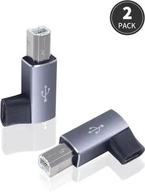 JAENFONG USB C Female to USB B Male 90 Degree Adapter Type C Female to Type B 90 Degree Adapter Suitable for Printer Electric Piano Laptops etc (2pack Grey)