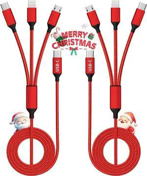 USB C Multi Charging Cable (2 Pack 4FT) 3 in 1 Charging Cable Nylon Braided Universal Charging Cable with Type-C Micro USB IP Port for iPhone16/15 Series/Cell Phones & Pads and Other Devices