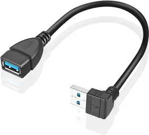 JAENFONG 2 Pack SuperSpeed USB 3.0 Angle Male to Female Extension Cable 6 Inch Convertor Adapter Extender Cord Up Angle and Down Angle one Each